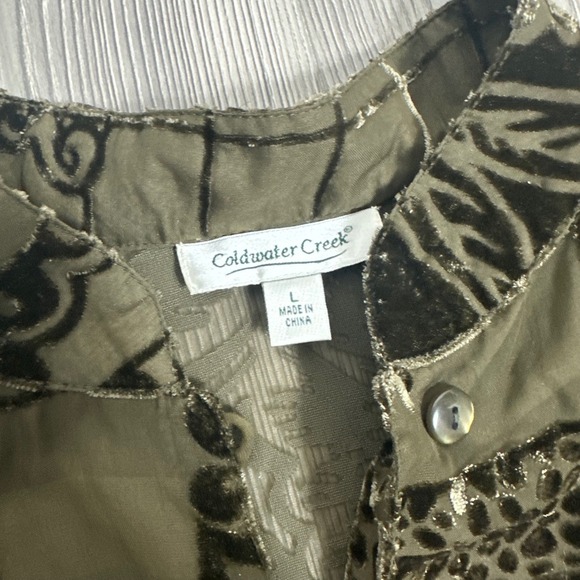 Coldwater Creek‎ Olive Green Sheer Burnout Button Down Shirt - Picture 6 of 7